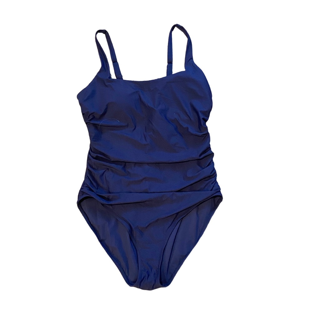 Athleta Women's Swimsuit Navy Square Neck 1pc Ruched Fast Dry UPF 50 XL NWT $98 - Picture 3 of 4